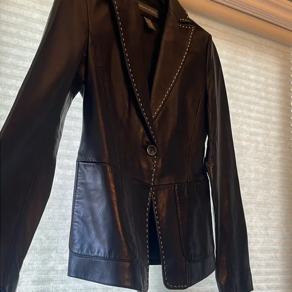 Banana Republic Leather Stitch Detail Moto Blazer/Jacket fit XS - Picture 9 of 17